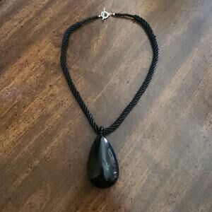 Black Glass Teardrop Pendant Multi Strand Seed Bead Toggle Necklace Statement
